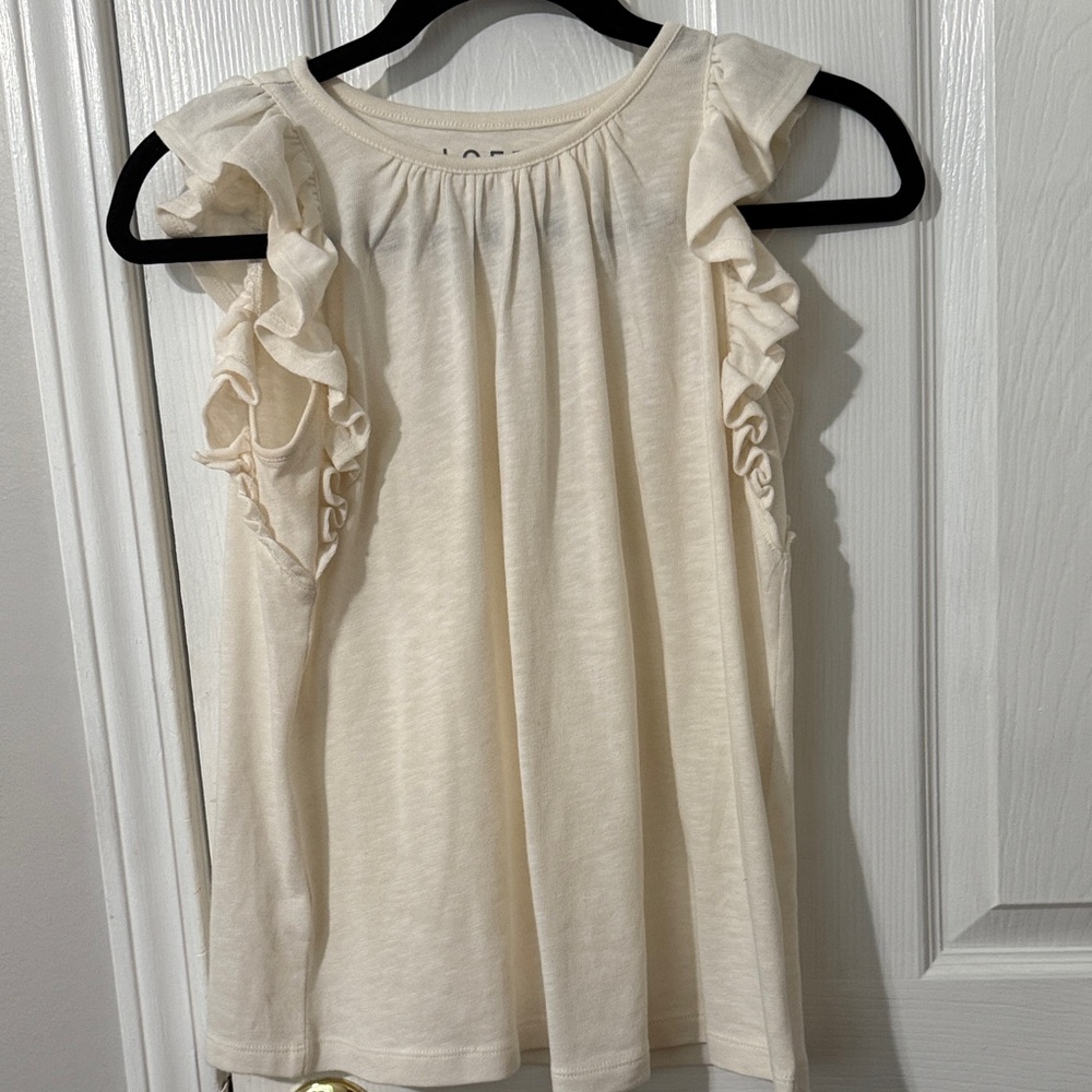 LOFT Cream Ruffle Sleeve Tank Top